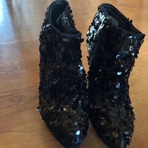 Sequin Embellished Black Ankle Boots